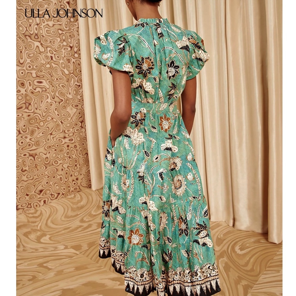 Ulla Johnson Ottilie Seafoam V-Neck Puff Sleeve Midi Dress NEW  Sz US8 - Picture 6 of 9